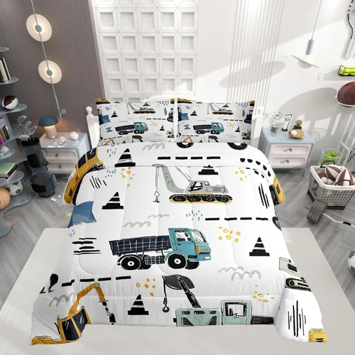 Miniatura 28 de Juego de edredón de caricaturas de autos para adolescentes, juego de ropa de cama de transporte urbano, ropa de cama para decoración del hogar