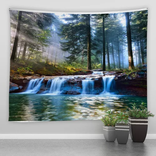 QWRSMYX Tapiz de cascada de bosque, selva tropical, paisaje natural, selva, árbol verde, río, piedra, paisaje, decoración del hogar, arte para