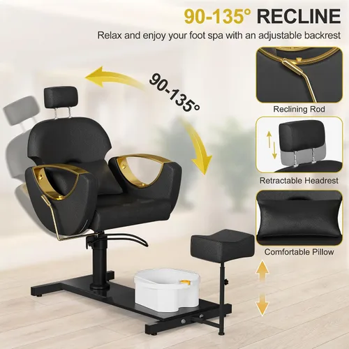 Miniatura 5 de KIGOTY Silla de pedicura sin fontanería, estación de pedicura reclinable con altura ajustable y giro de 360 grados, silla de spa hidráulica