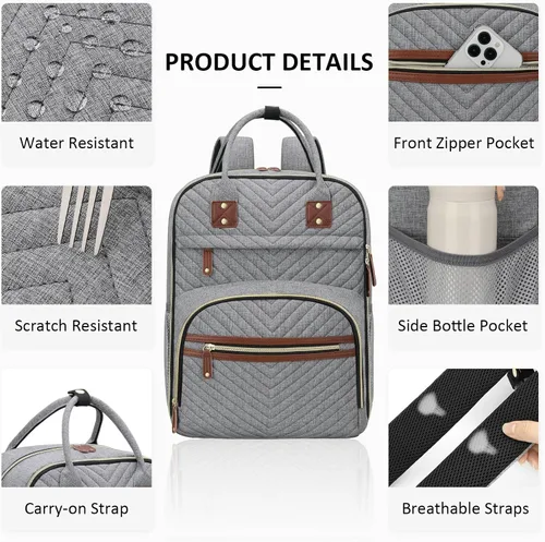 Miniatura 6 de Tenot Mochila de Pañales para Mujeres con Cambiador, Bolsa de Bebé con Bolsillos Aislados, Bolsas de Pañales Multifuncionales para Niña y Niño, Gris