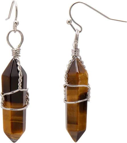 Miniatura 57 de Pendientes de cristal de punta envuelta en alambre de piedra pulida para mujer Reiki Energy Healing