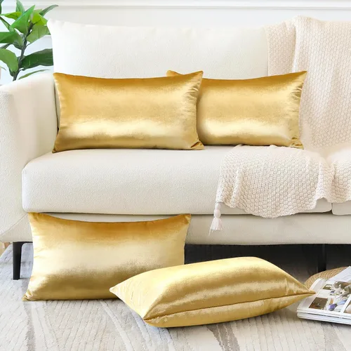 OTOSTAR Juego de 4 fundas decorativas para cojines de terciopelo suave sólido, fundas de almohadas lumbares, fundas de cojines de lujo para sofá,