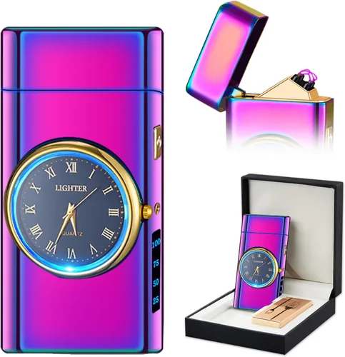 Miniatura 23 de Reloj Eléctrico Genial con Encendedor de Plasma de Doble Arco, Resistente al Viento, Recargable por USB con Indicación de Batería para Fuego, Dragón
