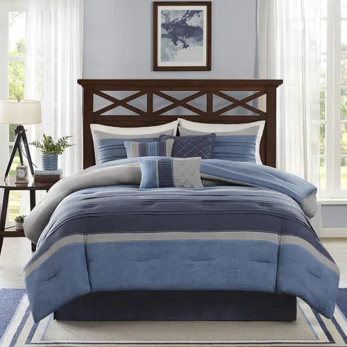 Miniatura 14 de Madison Park Acogedor juego de edredón casual con diseño de bloques para todas las estaciones, falda de cama a juego, almohadas decorativas, King