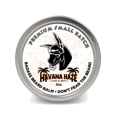 Badass Beard Care Bálsamo para barba The Havana Haze, 2 onzas, todos los ingredientes naturales, mantiene la barba y el bigote llenos, suave y