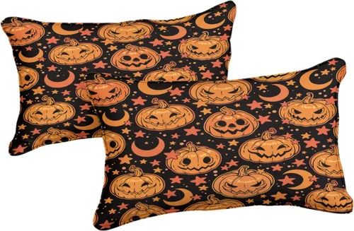 Miniatura 4 de Juego de funda de edredón de calabaza para Halloween, divertido diseño de calabaza malvada, color negro, juego de ropa de cama Tiwn 1 funda