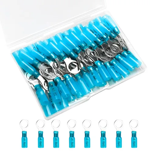 Miniatura 12 de 50 unidades de conectores de cable termorretráctiles, terminales de anillo impermeables de 12-10 AWG, terminales de cable de 12-10 AWG de 1/4" (M6)