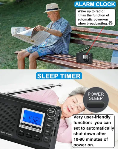 Miniatura 5 de AM FM Radio de onda corta portátil con excelente recepción y retroiluminación, radios a pilas con reloj despertador y temporizador de sueño, pequeño