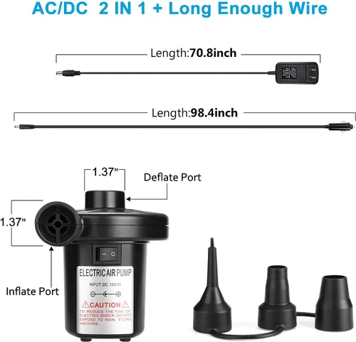 Miniatura 3 de Bomba de aire eléctrica AGPTEK, bomba de aire portátil con 3 boquillas, llenado rápido de 4.5kPa, bombas infladoras/desinfladoras de 110V CA/12V CC