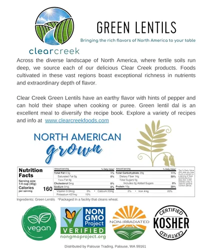 Miniatura 5 de CLEAR CREEK Lentejas Verdes Proyecto sin OMG verificado Cubo de 25 lb Vegano Sin irradiar (brotará) Kosher Vegano