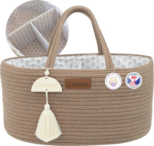 Miniatura 11 de Yunioo Organizador de pañales para bebé, cesta de almacenamiento portátil para cuarto de bebé con asa resistente, cesta de pañales, organizador
