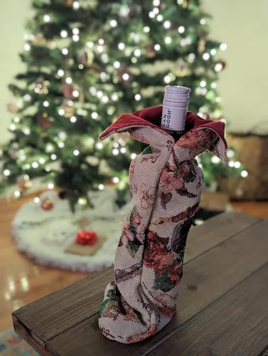 Miniatura 5 de Handmade Wine bottle gift bags/bottle coat - Luxury Tapestry Colorful Shabby Chic Pink Red Floral Wine Bags- Cloth Beautiful Protective Wrap