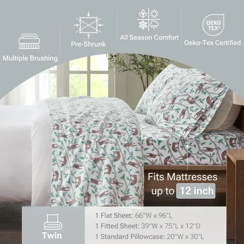 Miniatura 177 de Sleep Philosophy - True North - Juego de sábanas de franela, 100% de algodón, cómodo, bonito y muy suave, con bolsillo elástico que se adapta a