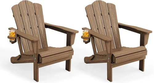 Miniatura 56 de KINGYES Silla plegable Adirondack, sillas de patio HDPE para todo clima, silla de césped con textura de madera para junto a la piscina, patio Aruba