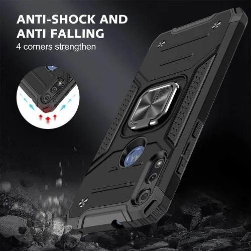 Miniatura 2 de HNHYGETE Funda para teléfono Moto E, Motorola E con protector de pantalla HD, a prueba de golpes, resistente a los golpes, con anillo de rotación