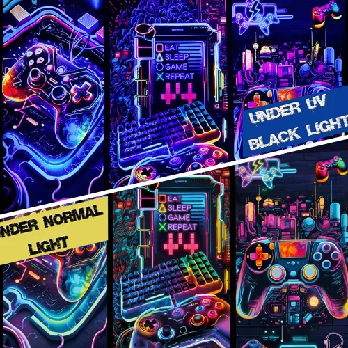 Miniatura 5 de Galoker Tapiz de luz negra para juegos, tapiz de controlador de juego de neón genial, tapiz reactivo a los rayos UV, tapices de pared para jugadores