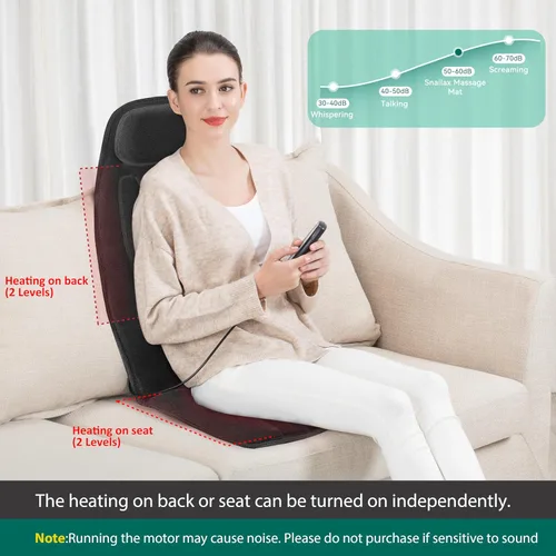 Miniatura 5 de Snailax Masajeador de espalda de vibración con calor, almohadilla para silla de masaje con espuma viscoelástica lumbar para el cuello, 10 motores