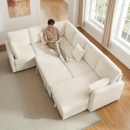 Miniatura 2 de Sofá Seccional Cama de 111 pulgadas con Cama Extraíble, Sofá Modular de 6 Asientos en Forma de U con Chaise de Almacenamiento, Sofá Seccional