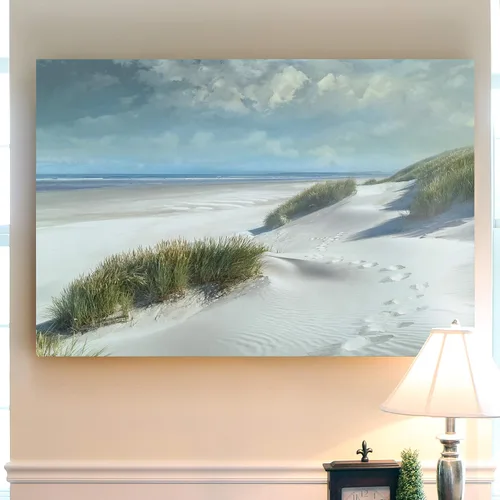 Miniatura 32 de Renditions Gallery - Impresiones de arte natural en lienzo, puesta de sol vespertina en playa de arena tranquila, obra de arte para colgar