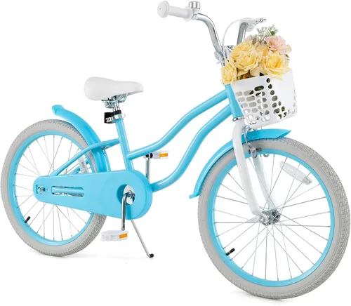 Miniatura 17 de HONEY JOY Bicicleta para niños de 12, 14, 16, 18, 20 pulgadas, con ruedas de entrenamiento, freno de mano y freno de posavasos, cadena totalmente