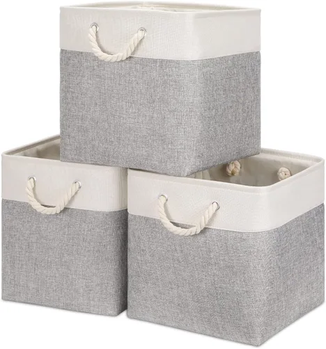 Miniatura 71 de Bidtakay Cestas de almacenamiento de tela con asas [paquete de 2] organizador de lona grande de 16 x 11.8 x 11.8 pulgadas, canastas altas plegables