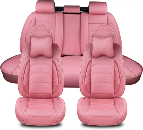 Miniatura 9 de TIEHESYT - Fundas de asiento de auto color negro, fundas de cuero transpirable para asientos delanteros y reposacabezas, ajuste interior universal