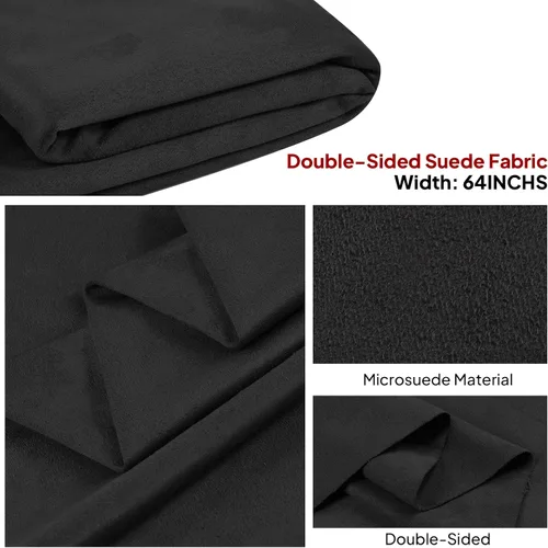 Miniatura 2 de Tela de tapicería de gamuza negra de 64 pulgadas de ancho por 40 pulgadas, material de microgamuza suave y suave de doble cara para reemplazo