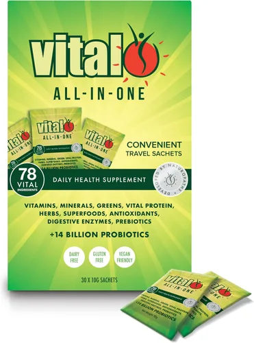 Vital Suplemento de salud diario todo en uno, paquetes de 0.35 onzas, paquete de 30 | Natural Greens Superfood Powder for Energy & Health, Super