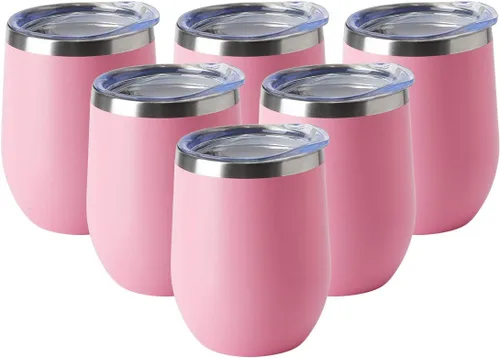 Miniatura 29 de HASLE OUTFITTERS Vaso de vino de 12 onzas con tapa, copas de vino sin tallo, tazas de viaje al vacío de doble pared, taza de café de acero Acero