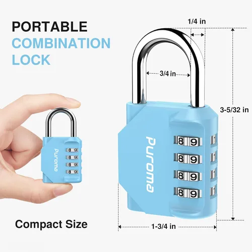 Miniatura 4 de Puroma Paquete de 2 Candado de Combinación para Casillero de 4 Dígitos Impermeable para Exteriores para Escuela, Gimnasio, Deportes, Valla, Caja