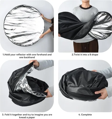 Miniatura 6 de UTEBIT Kit de Soporte para Reflector de Luz de 80 cm (31 Pulgadas) Difusor 5 en 1, Discos Múltiples Plegables con Bolsa, Soporte de Luz de 48