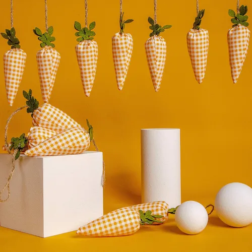 Miniatura 4 de 16 adornos colgantes de zanahoria de Pascua, patrón de estampado a cuadros, mini zanahoria artificial, adornos colgantes para fiesta de Pascua