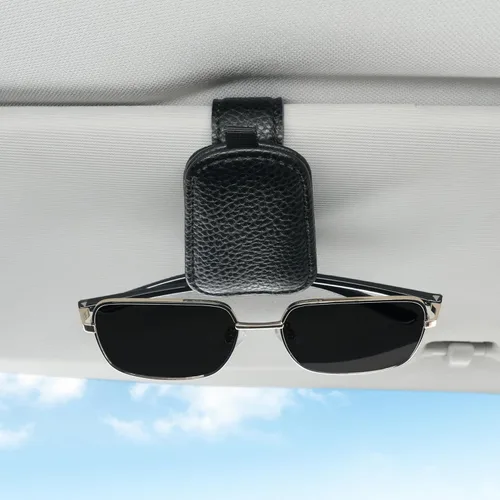 Miniatura 4 de SINGARO Soporte para gafas de sol de coche, hebilla magnética de cuero para visera de coche, clip para anteojos de sol, clip para almacenamiento