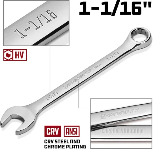 Miniatura 2 de Powerbuilt Llave combinada SAE de 1-1/16 pulgadas, caja de doble extremo de 12 puntos y extremo abierto, pulido de desplazamiento de 15 grados