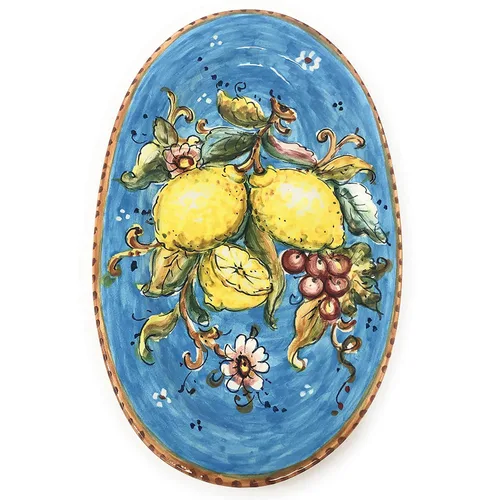 CERAMICHE D'ARTE PARRINI - Placa ovalada pequeña de cerámica italiana para colgar Limones Amalfi pintados a mano Hecho en ITALIA Toscana Florencia