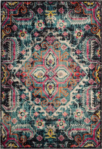 Miniatura 3 de SAFAVIEH Colección Monaco Alfombra de Área - 6'7" x 9'2", Azul y Fucsia, Diseño Desgastado de Medallón Bohemio Chic, No Desprende Pelusa y de Fácil