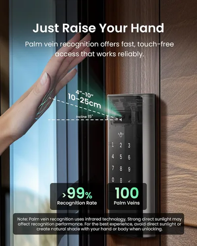Miniatura 3 de DESLOC Smart Lock K140 Plus con reconocimiento de vena de palma, cerradura de puerta de entrada sin llave con cerrojo de teclado, control