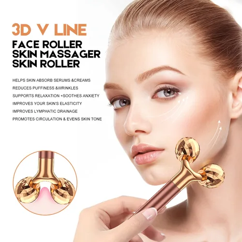 Miniatura 3 de Masajeador facial 2 en 1 Beauty Bar de pulso dorado de 24 quilates, rodillo 3D eléctrico y en forma de T, brazo ojo, nariz, cabeza, masajeador