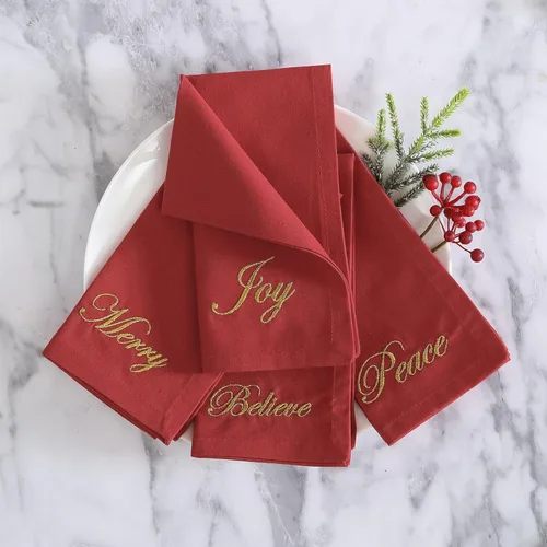 Miniatura 6 de Elrene Home Fashions Holiday Sentiments Seasonal Sayings Servilletas de Tela para Cena, Juego de 4, 17 Pulgadas por 17 Pulgadas, Rojo