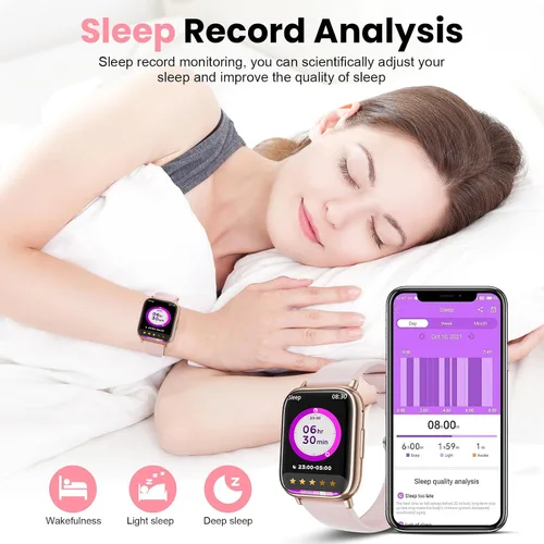 Miniatura 6 de Reloj inteligente para mujer, reloj de fitness de 1.83 pulgadas con presión arterial, llamadas/mensajes, seguimiento de ciclo femenino, frecuencia