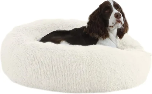 Miniatura 18 de Bunlitent Cama para perro de 23 pulgadas, cama calmante antiansiedad para perros pequeños, cama de dona, cálida, acogedora, suave, linda, redonda