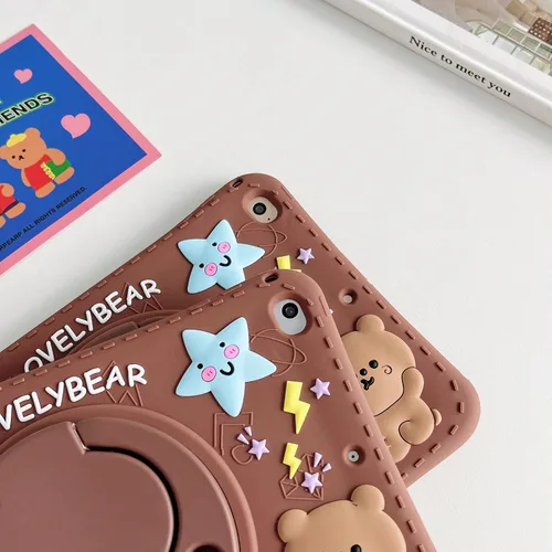 Miniatura 7 de Funda para Samsung Galaxy Tab S6 Lite P610/P615 de 10.4 pulgadas, silicona suave con patrón de oso marrón con cordón y soporte plegable a prueba