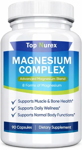 Complejo de magnesio Top Nurex 1000 mg, mezcla de magnesio de 8 fuentes con glicinato, citrato, malato y taurato, fórmula vegana sin OMG, 90 cápsulas