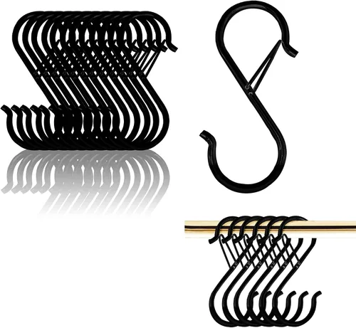 Miniatura 15 de Ganchos en S para colgar, resistentes con diseño de hebilla de seguridad, ganchos en forma de S para utensilios de cocina, sartenes, barra