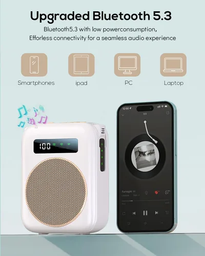 Miniatura 4 de Micrófono inalámbrico con amplificador de voz, amplificador de voz portátil de 2000 mAh, altavoz Bluetooth recargable con 2 micrófonos de solapa