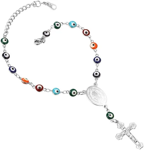 U7 Christian Bracelets Stainless Steel 18K Gold Plated Cross Bracelet Saint Bendict Bracelet Rosary Bracelets for Men Women