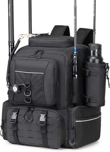 Miniatura 12 de WANOON Mochila de pesca, bolsa de aparejos, con cajas de aparejos. Bolsa de pesca grande, materiales fuertes