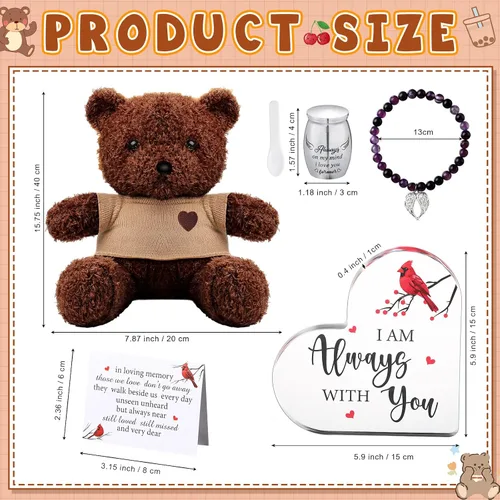 Miniatura 2 de Kenning Juego de Regalo Funerario de 5 Piezas para Cremación, Oso de Peluche para Cenizas con Cuchara, Pequeña Urna de Recuerdo, Placa Memorial