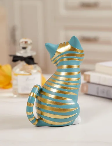 Miniatura 4 de SEINHIJO Estatua de gato, escultura de animal, decoración moderna, arte de regalo para el hogar, dormitorio, sala de estar, poliresina, azul, 6.0
