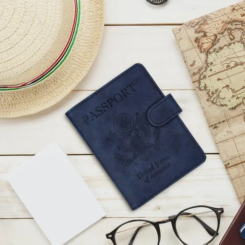 Miniatura 7 de WALNEW Funda para pasaporte funda para pasaporte tarjeta cartera E-azul marino Estilo E